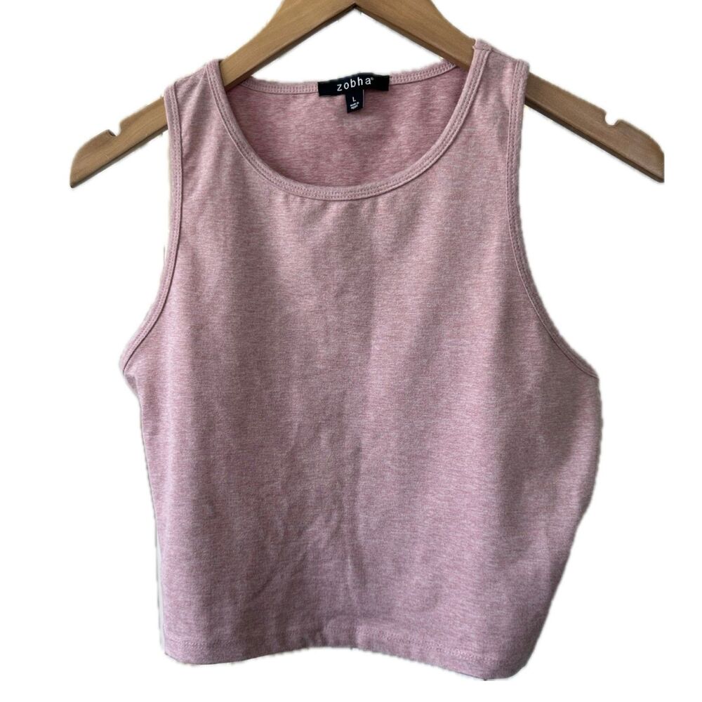 Zobha Women's Mia Heathered Pink Athleisure Racerback Dry Wik Finish Crop Top L